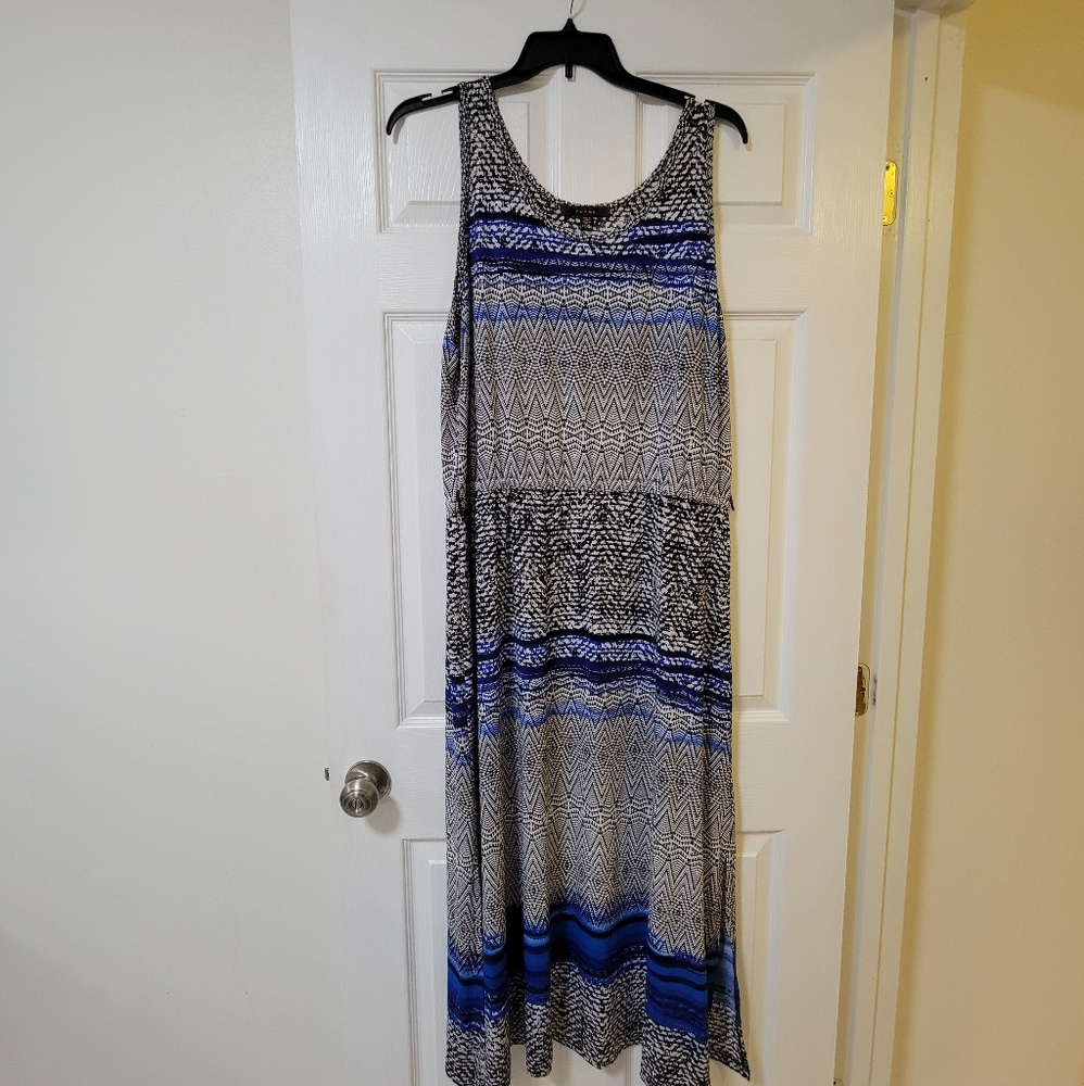 Fever Geometric Maxi Dress - Blue & Black Chevron Print - Size XXL